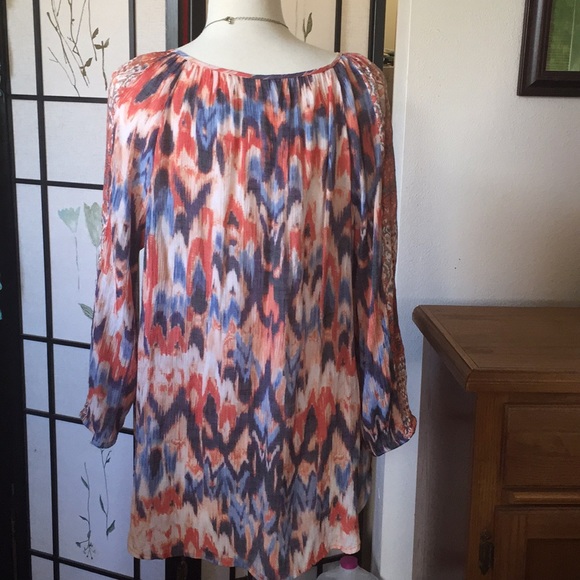 WOMENS AZTEC PRINT PEASANT BLOUSE TUNIC TOP - Picture 4 of 4